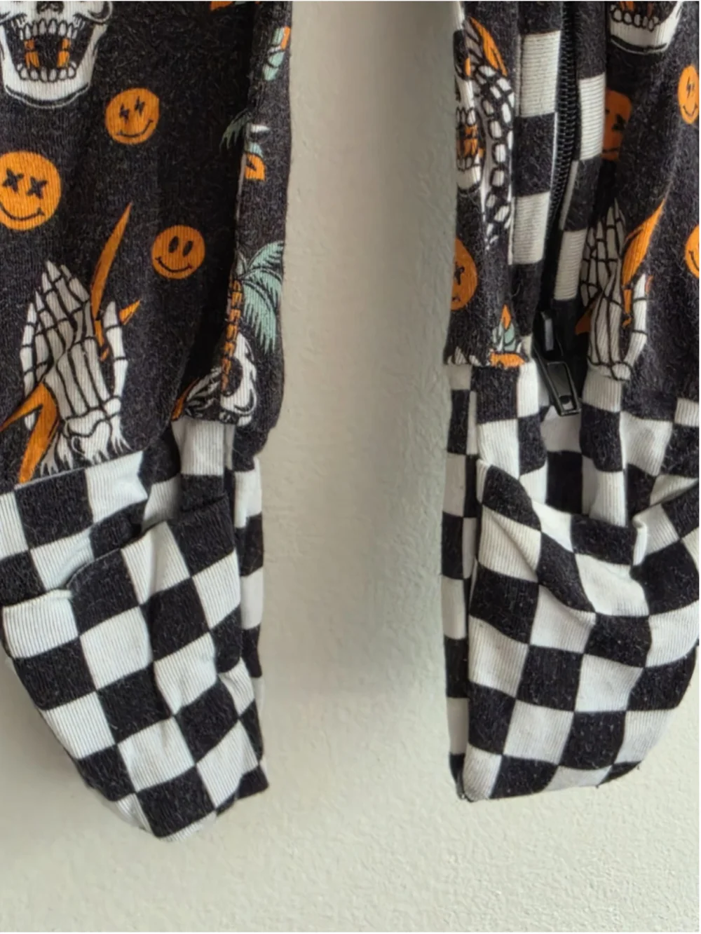 Little Trouble Skull Checkered Bamboo Viscose Zipper Pajamas Romper Sleeper